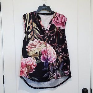 blouse sleeveless black pink cream tunic